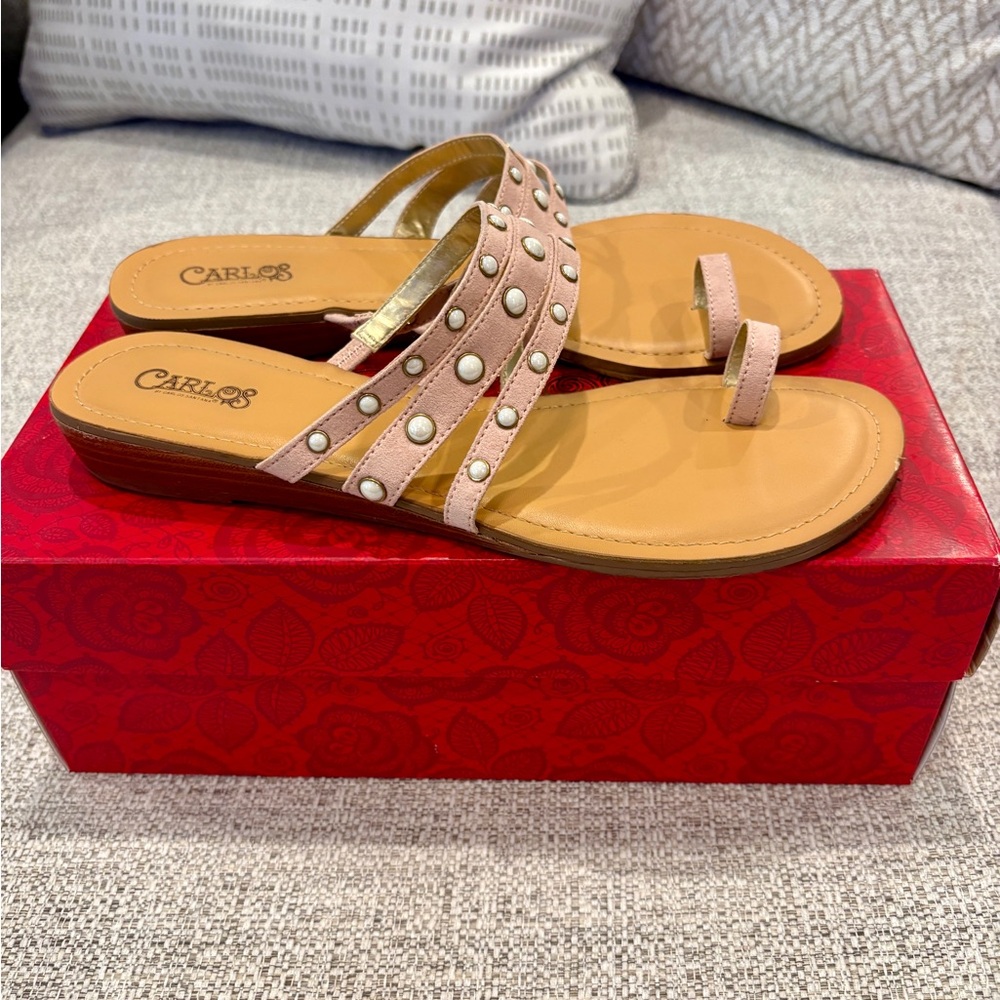 Carlos Santana Pink and Tan Studded Sandals